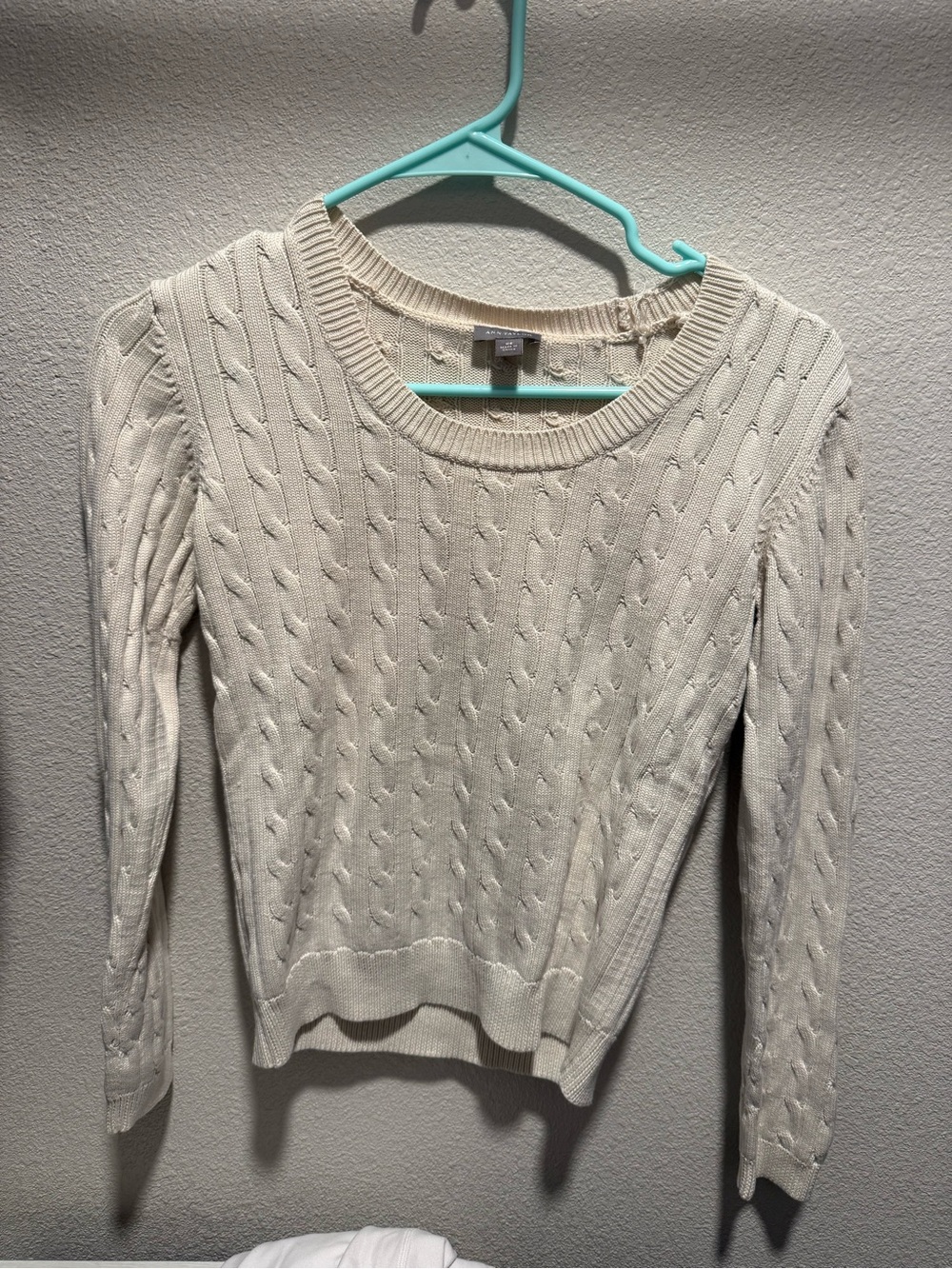 Ann Taylor Cream Cable-Knit Crewneck Sweater
